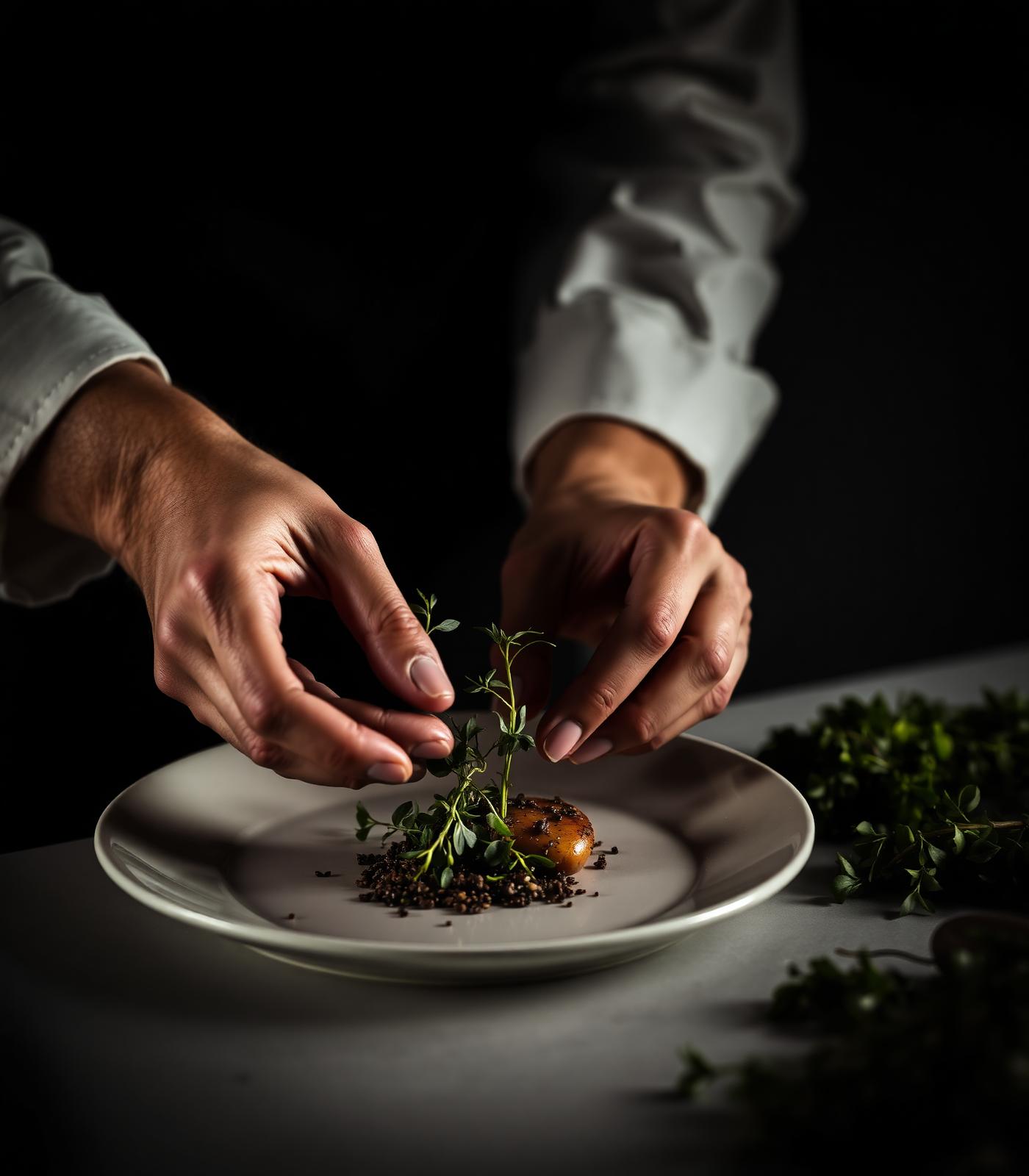 Hands finishing a plate